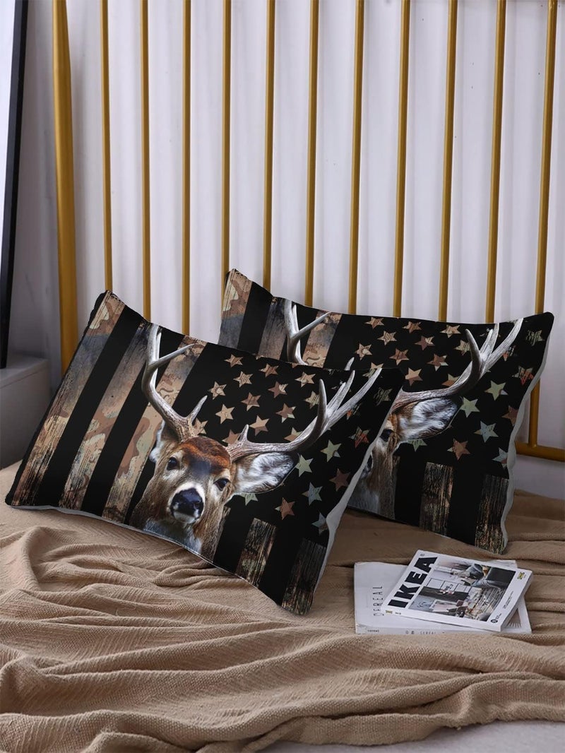 HOSIMA Deer Hunting Bedding Sets,Deer and American Flag Duvet Cover for Hunter Bedroom Decor with 2 Pillowcases Camouflage Bedding Sets for Adult Teen boy Bedding. - Image 3